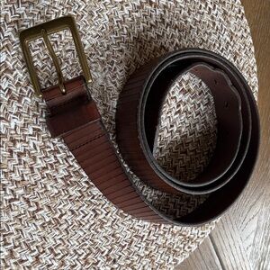 Men's Allen Edmond Brown Leather Belt with Brass Buckle, 40